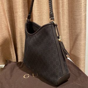 Gucci marrakech monogram canvas braided tassel bag